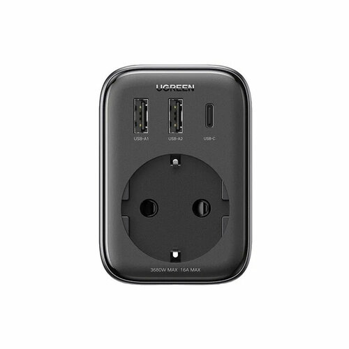 фото Зарядное устройство ugreen cd314 diginest outlet extender converter 2xusb-a + usb-c 30w eu/uk black 15261