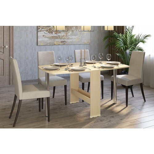 Стол-книжка 147 см с 2 металлическими ножками (цвет: дуб молочный)