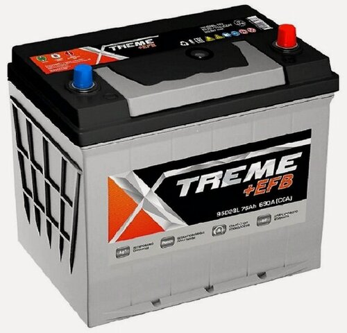 Изображение товара Аккумулятор автомобильный Xtreme EFB 95D23L 75 А/ч 690 А обр. пол. Азия авто (230x172x220) с бортиком