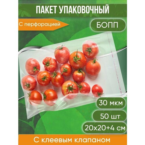 Пакет упаковочный бопп с клеевым клапаном, с перфорацией, 20х20+4 см, 30 мкм, 50 шт.