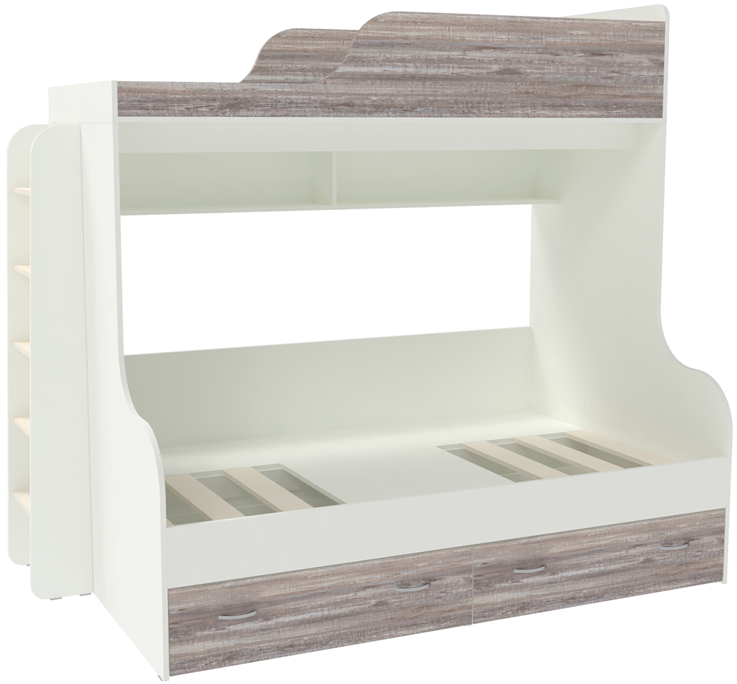 Двухъярусная кровать Дуэт-15 с деревянной лестницей Белый Бетон