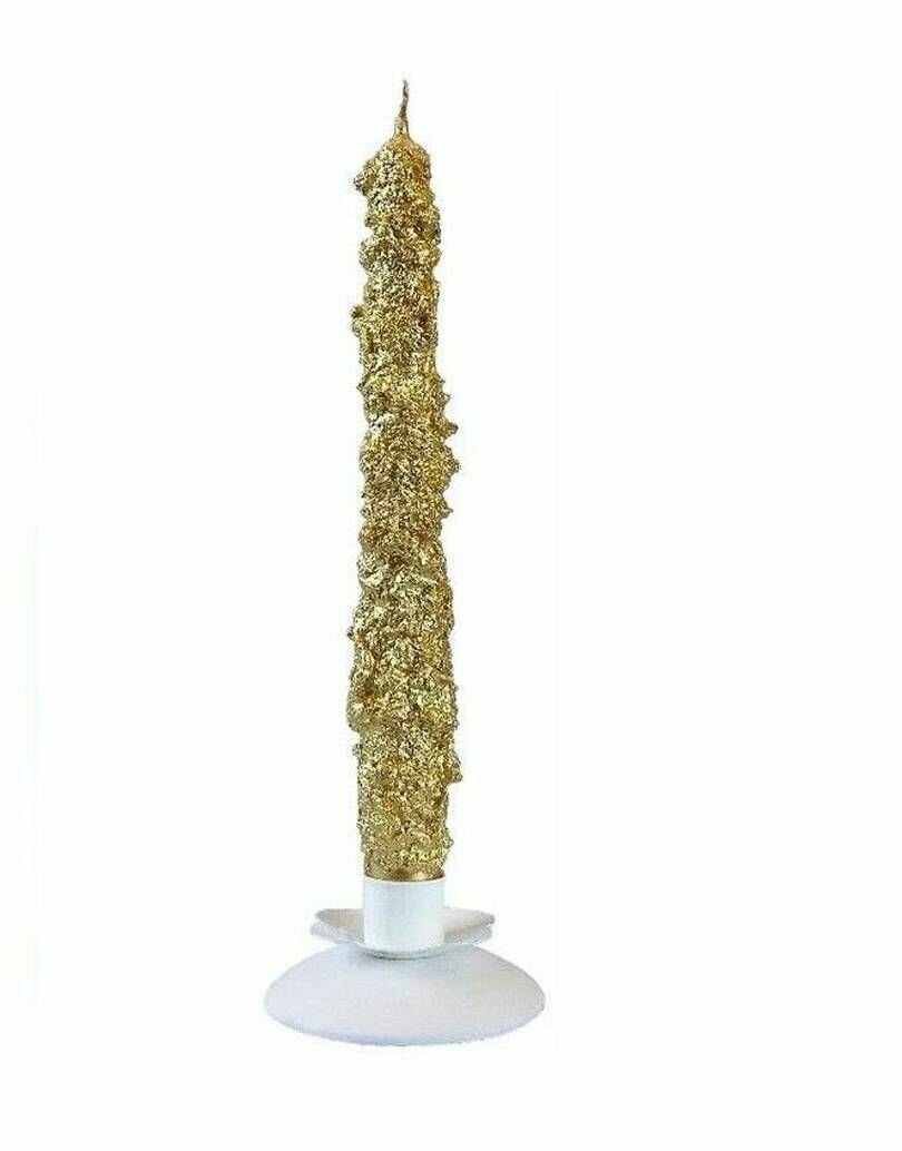 Свеча интерьерная античная Омский свечной снежная золотая в подсвечнике 1 шт.