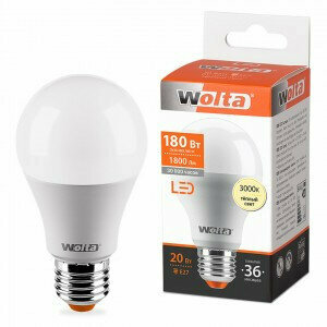 Светодиодная LED лампа Wolta лампа ЛОН A65 E27 20W(1650lm) 3000K 2K 122x65 25Y65BL20E27 (упаковка 10 штук)