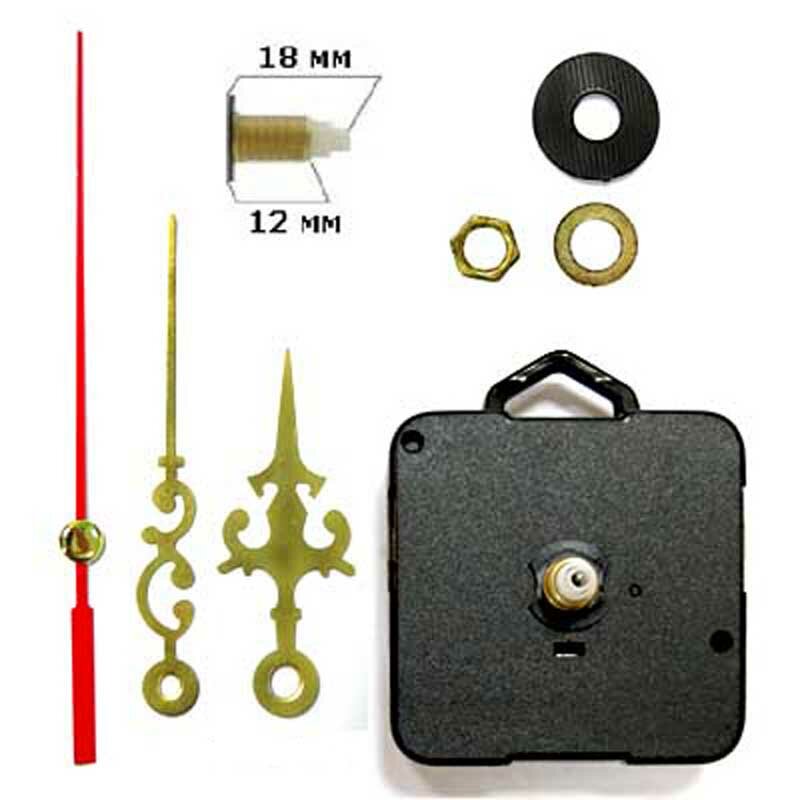 Часовой механизм для настенных часов и календарей M-1824G бесшумный плавный ход, со стрелками, шток 18 мм, цена за 1 шт.
