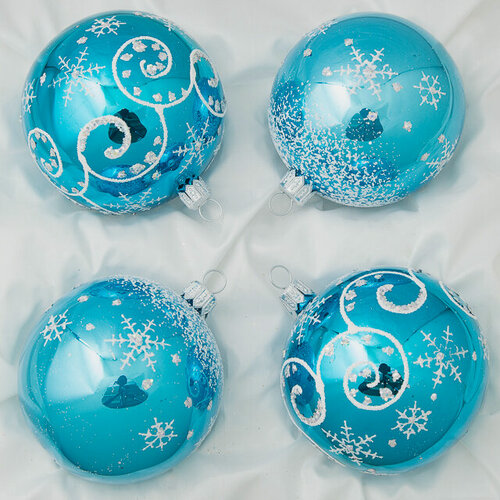 Изображение товара Набор стеклянных елочных шаров Заснеженный 7 см, 4 шт бирюзовый, Фабрика Елочка, С2203-бир