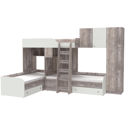 Кровать чердак Трио 2 Бетон Белый