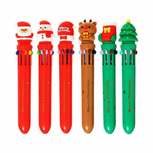 Ручка шариковая автоматическая 10-ти цветная, стержень 0,7мм, Новый год микс(36 шт.)