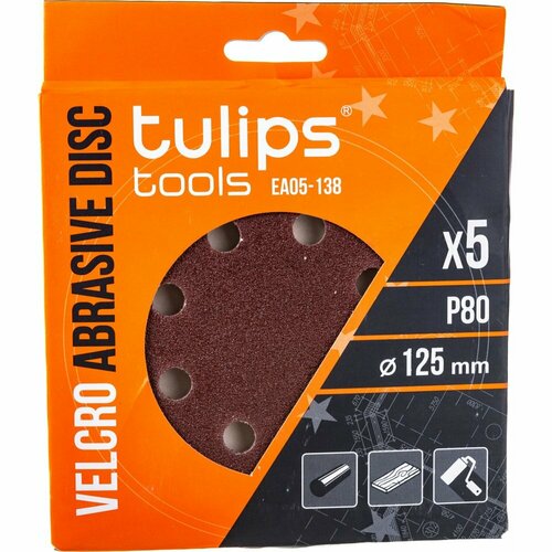 Tulips tools Диск шлифовальный с липучкой , 125 мм, Р80, 5 шт EA05-138