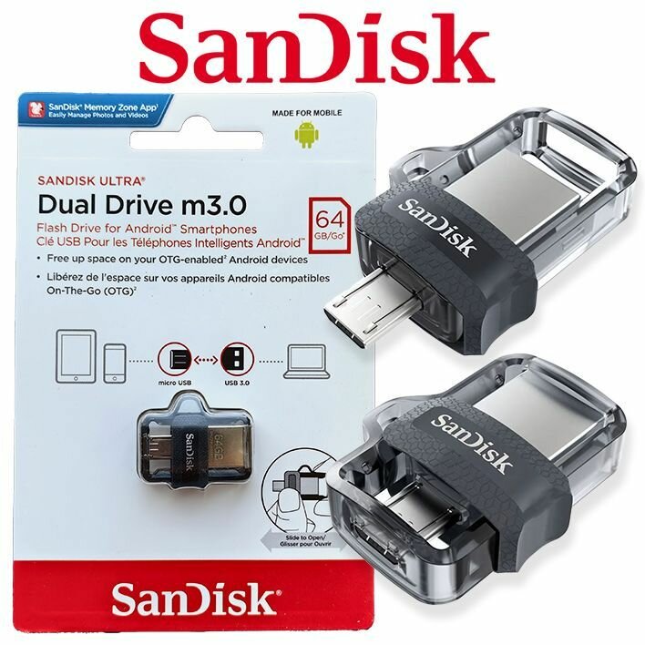 USB Флеш-накопитель Sandisk Ultra Dual Drive m3.0 USB 3.0-64GB (SDDD3-064G-G46)