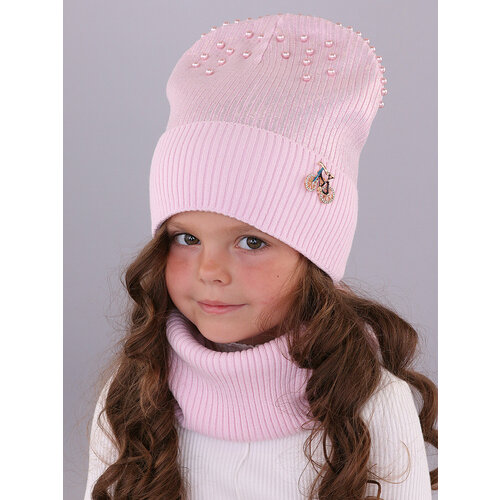фото Шапка бини поляярик, размер 50-52, серебряный, розовый