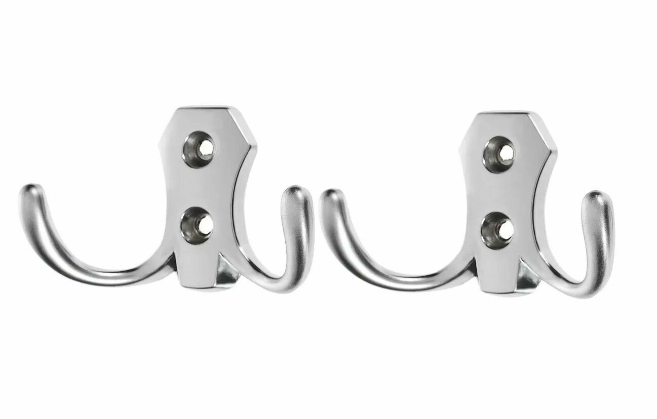 фото Крючок мебельный двойной для одежды 2 шт матовый хром