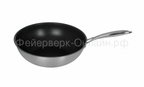 Сковорода Luxstahl вок из нержавеющей стали с антипригарным покрытием, 30 см