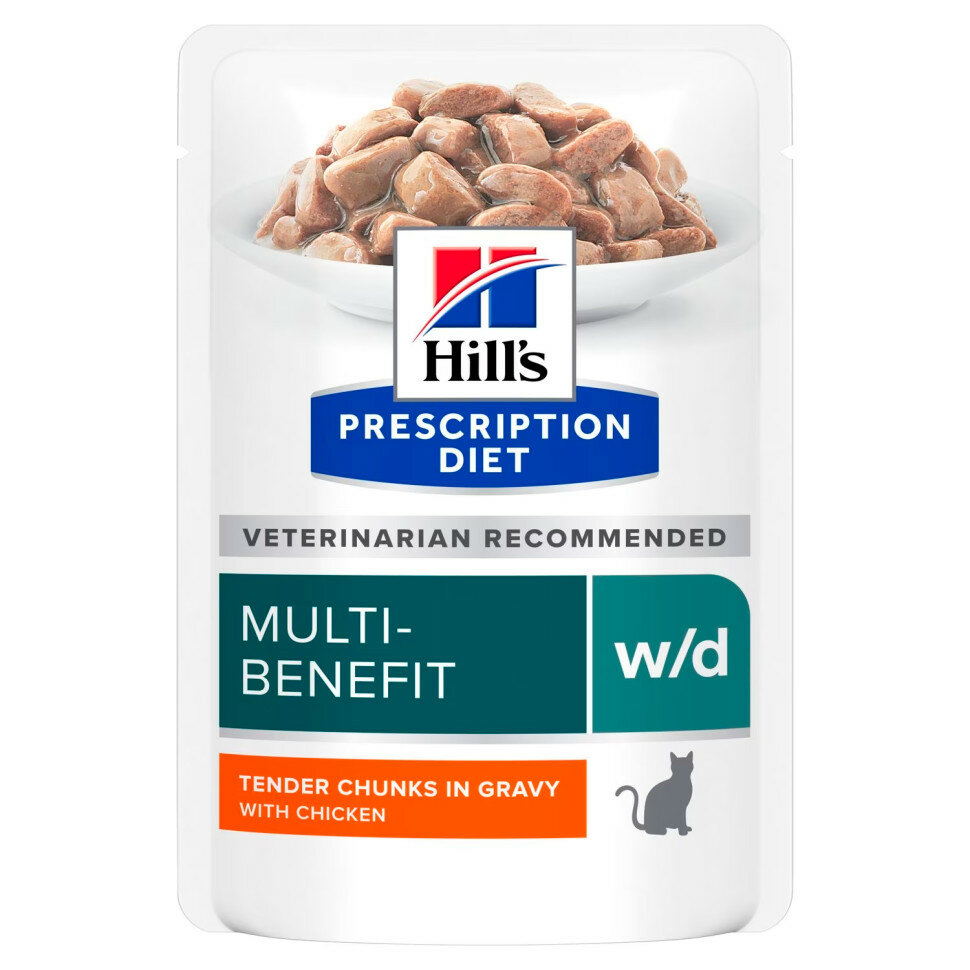 Hills Prescription Diet w/d влажный диетический корм для взрослых кошек при сахарном диабете с курицей в паучах - 85 г x 12 шт