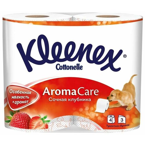 Kleenex туалетная бумага с ароматом клубники 3 слоя, 4 рулона туалетная бумага kleenex aroma care сочная клубника 3 слоя 4 рулона