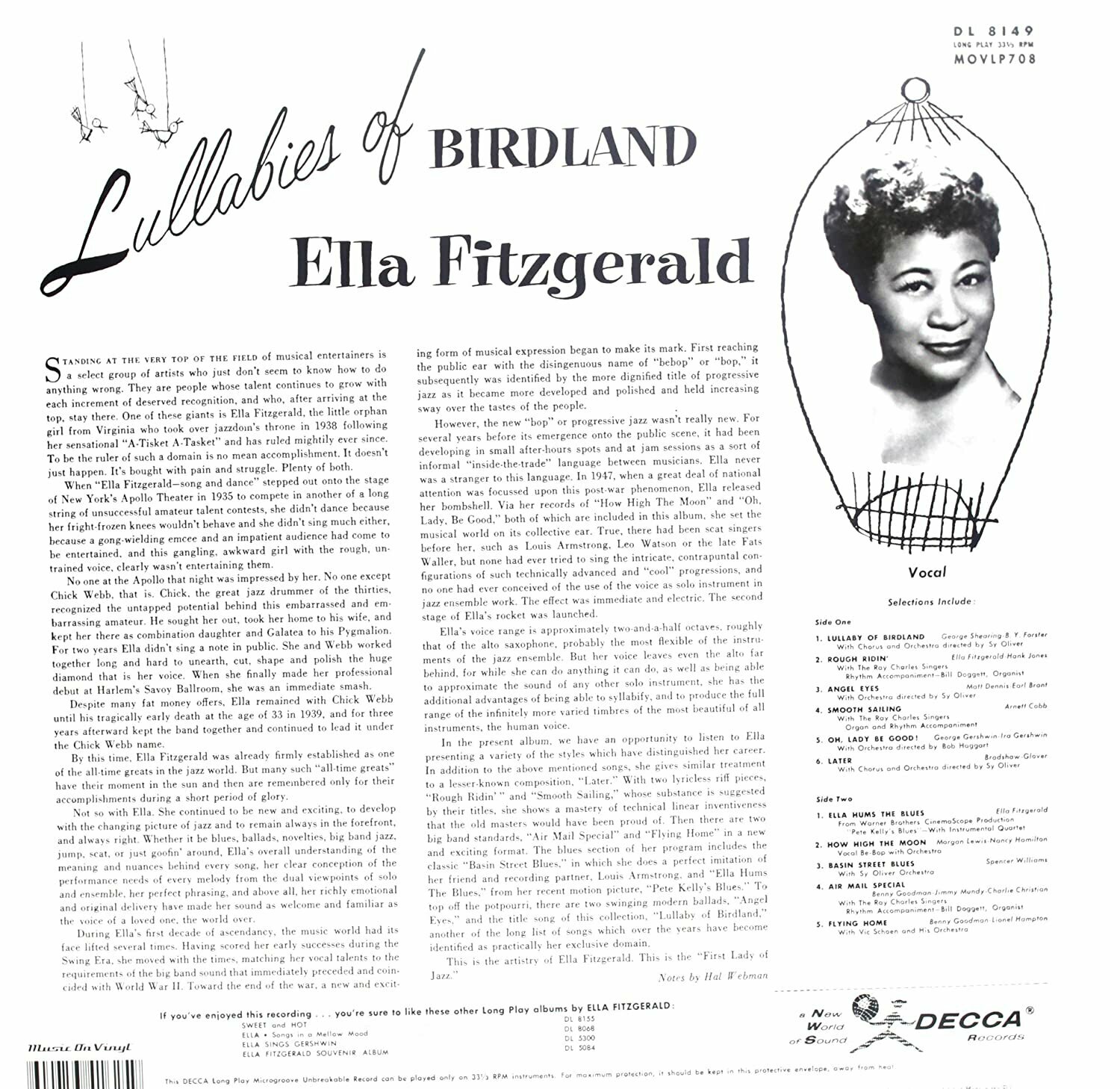 Ella Fitzgerald Lullabies of Birdland Виниловая пластинка BCDP - фото №2