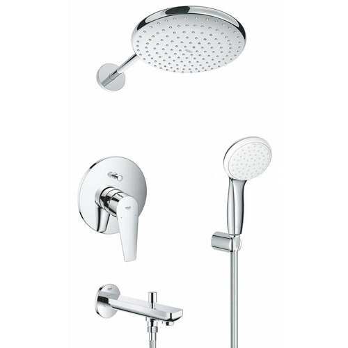 Душевая система с изливом и тропическим душем Grohe BauEdge Contemporary 250, хром душевая система с изливом и квадратным тропическим душем grohe bauedge cube contemporary 250 хром