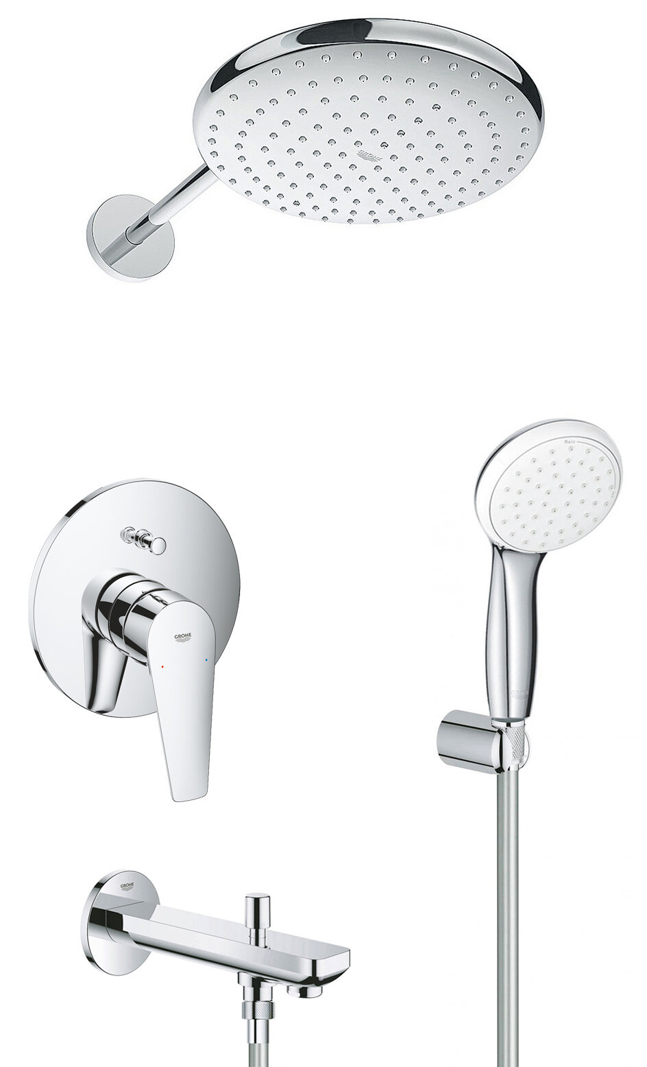 Душевая система с изливом и тропическим душем Grohe BauEdge Contemporary 250 хром