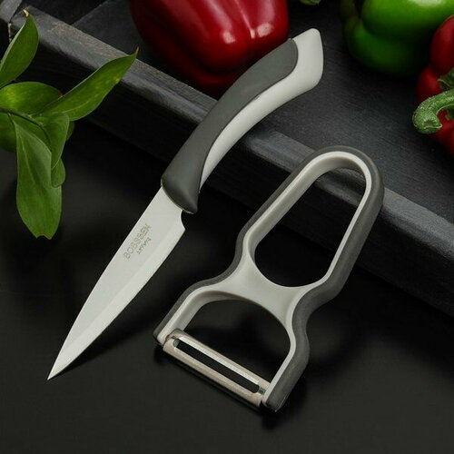 Набор кухонных принадлежностей Faded, 2 предмета: нож 8.5 см, овощечистка, цвет серый