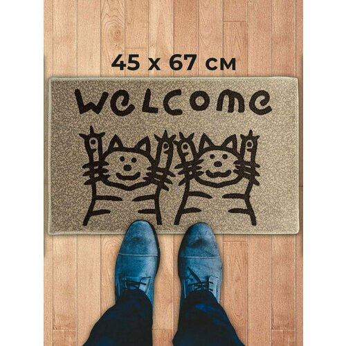 Большой коврик ковер придверный в прихожую грязезащитный на резиновой основе 45*67 см. для обуви в подарок, Два кота