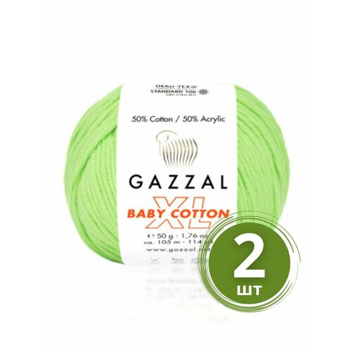 Пряжа Gazzal Baby Cotton XL (Беби Коттон XL) - 2 мотка Цвет: 3427 Салатовый 50% хлопок, 50% акрил, 50 г 105 м