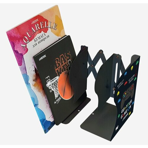 Подставка для книг раздвижная-лоток Game ON, для мальчиков, металл, черная