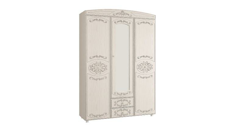 фото Шкаф комбинированный Олимп Каролина 3-х дверный с зеркалом Патина/Вудлайн кремовый/Сандал белый