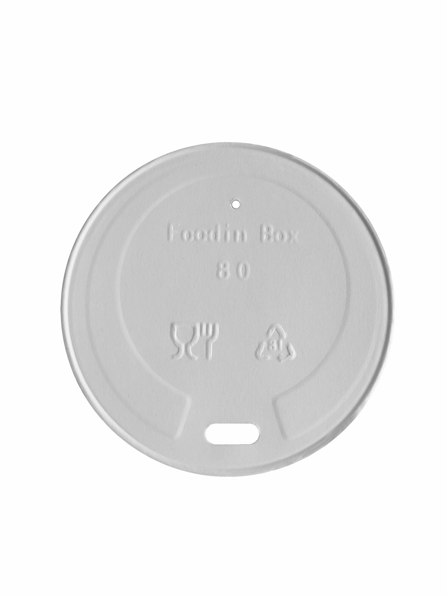 фото Крышка одноразовая бумажная диаметром 80мм. Цвет Белый. Набор 50 штук. Прорубной открытый питейник. На одноразовый стаканчик объёмом 250мл.