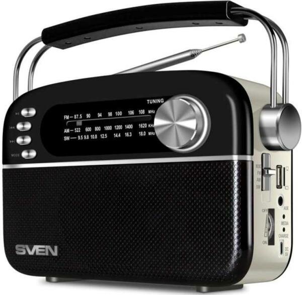 Радиоприёмник чёрный (4 Вт, Fm/am/sw, Usb, SD/microSD, Bluetooth, 1200 мАч) Sven SRP-505 SV-020446 .