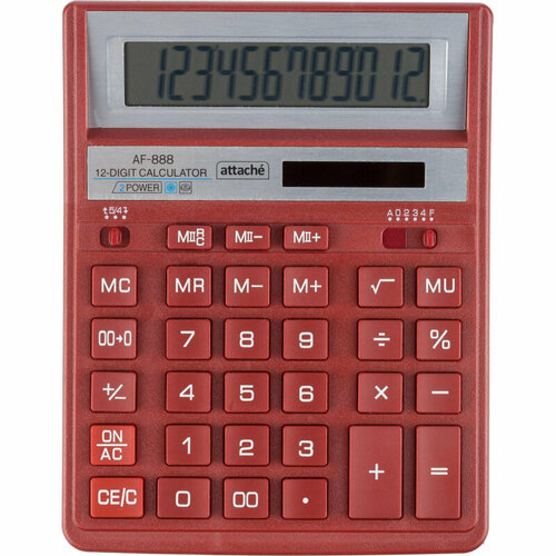 Калькулятор настоль. полн. Attache AF-888.12р, дв. пит,204x158мм, темно-красный