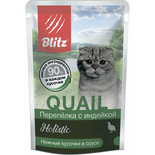 Blitz Holistic паучи для взрослых кошек, с перепелкой и индейкой - 85 г х 24 шт