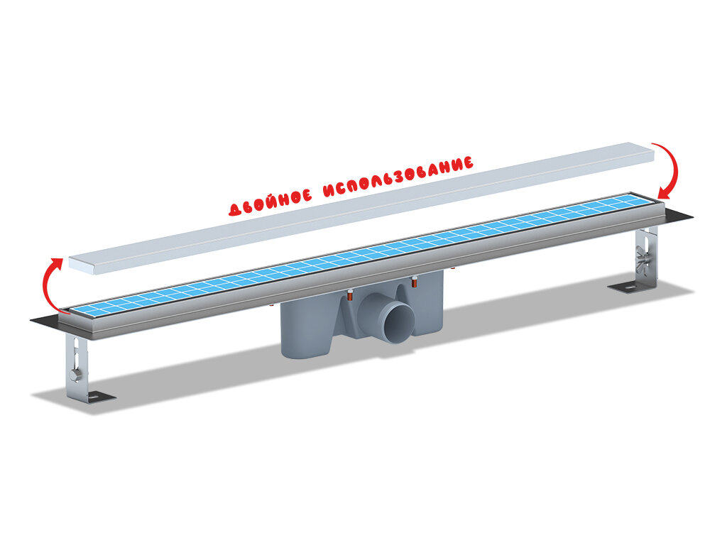 Душевой трап лоток АНИ пласт TLZ2085 стальной решетка МОЛ 850х62 мм. под плитку комбинированный затвор
