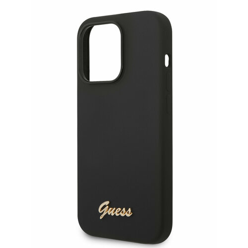 Guess для iPhone 14 Pro Max чехол Liquid silicone Gold metal logo Hard Black