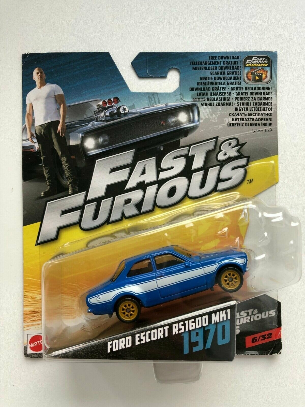 Машинка Ford Escort RS1600 MK1 1970 Blue 6/32 1:64 Fast and Furious Mattel