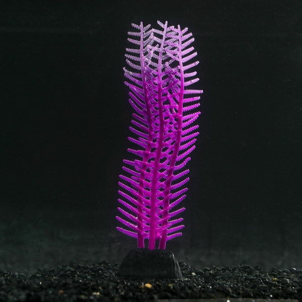Растение силиконовое аквариумное, светящееся в темноте, 4.5 x 15 см, фиолетовое