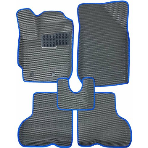 Автомобильные коврики ЕВА / EVA с бортами 3д / 3D для Renault Kaptur 1 рестайлинг 2020-2022 / Рено Каптюр серый(ромб)-синий / металл подпятник