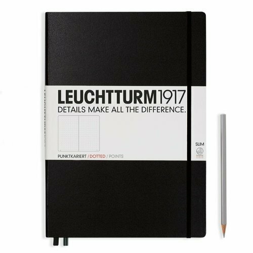 Записная книжка Leuchtturm Master Slim A4+, в точку, черная, 123 листа, твердая обложка