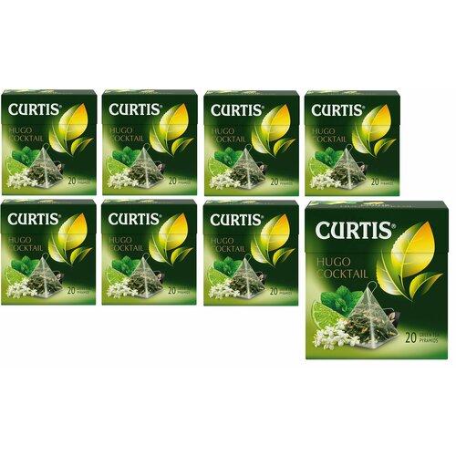 Чай в пирамидках, "Curtis Hugo Cocktail", зелёный, ароматизированный, средний лист, (20 пакетиков по 1.8г) 8 упаковок