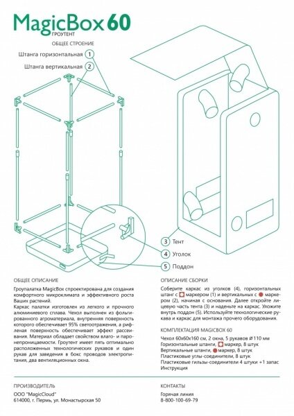 Гроубокс (growbox) Magic Box 60 (60*60*160 см), гроутент для растений - фотография № 15