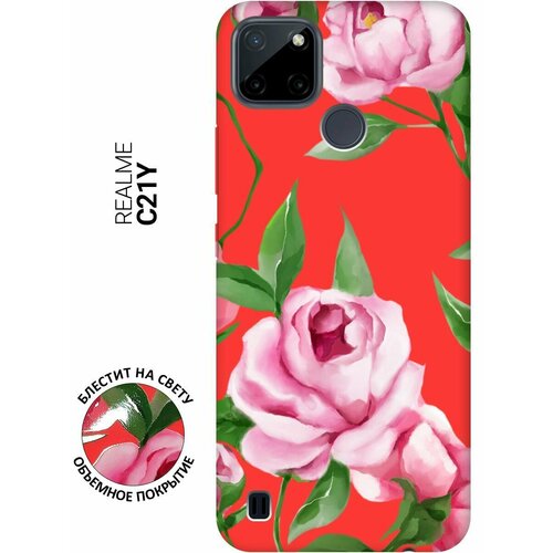 Силиконовый чехол на Realme C21Y, Рилми С21у Silky Touch Premium с принтом Amazing Peonies красный силиконовый чехол на realme c21y рилми с21у silky touch premium с принтом cut it красный