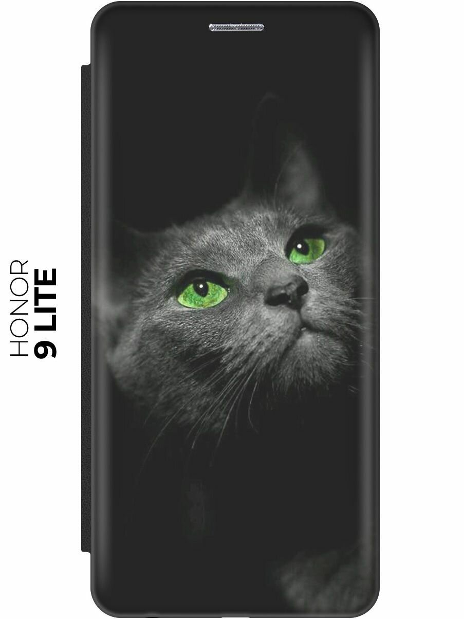 Чехол-книжка Зеленоглазая кошка на Honor 9 Lite / Хонор 9 Лайт черный