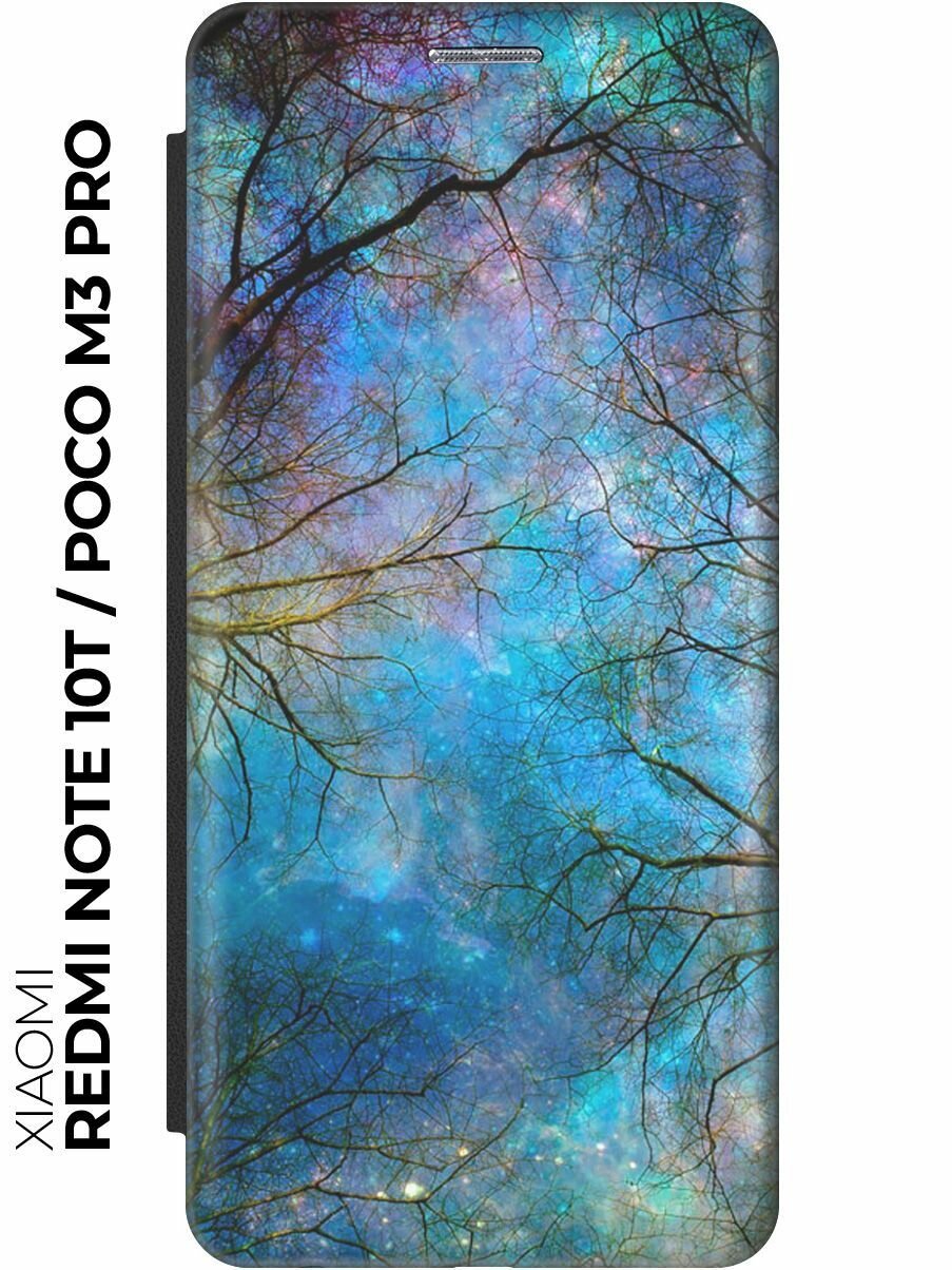 Чехол-книжка Ночное небо в ветвях на Xiaomi Redmi Note 10T / Poco M3 Pro / Сяоми Поко М3 Про / Сяоми Редми Ноут 10Т черный