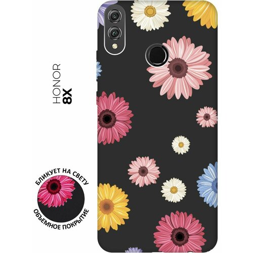 Матовый чехол Gerberas для Honor 8X / Хонор 8Х с 3D эффектом черный матовый чехол sunflowers для honor 8x хонор 8х с 3d эффектом черный