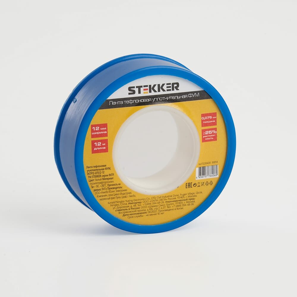 Уплотнительная тефлоновая лента STEKKER 03 г/м3 0075x12 мм 12 м белая INTP12-07512-12 39914