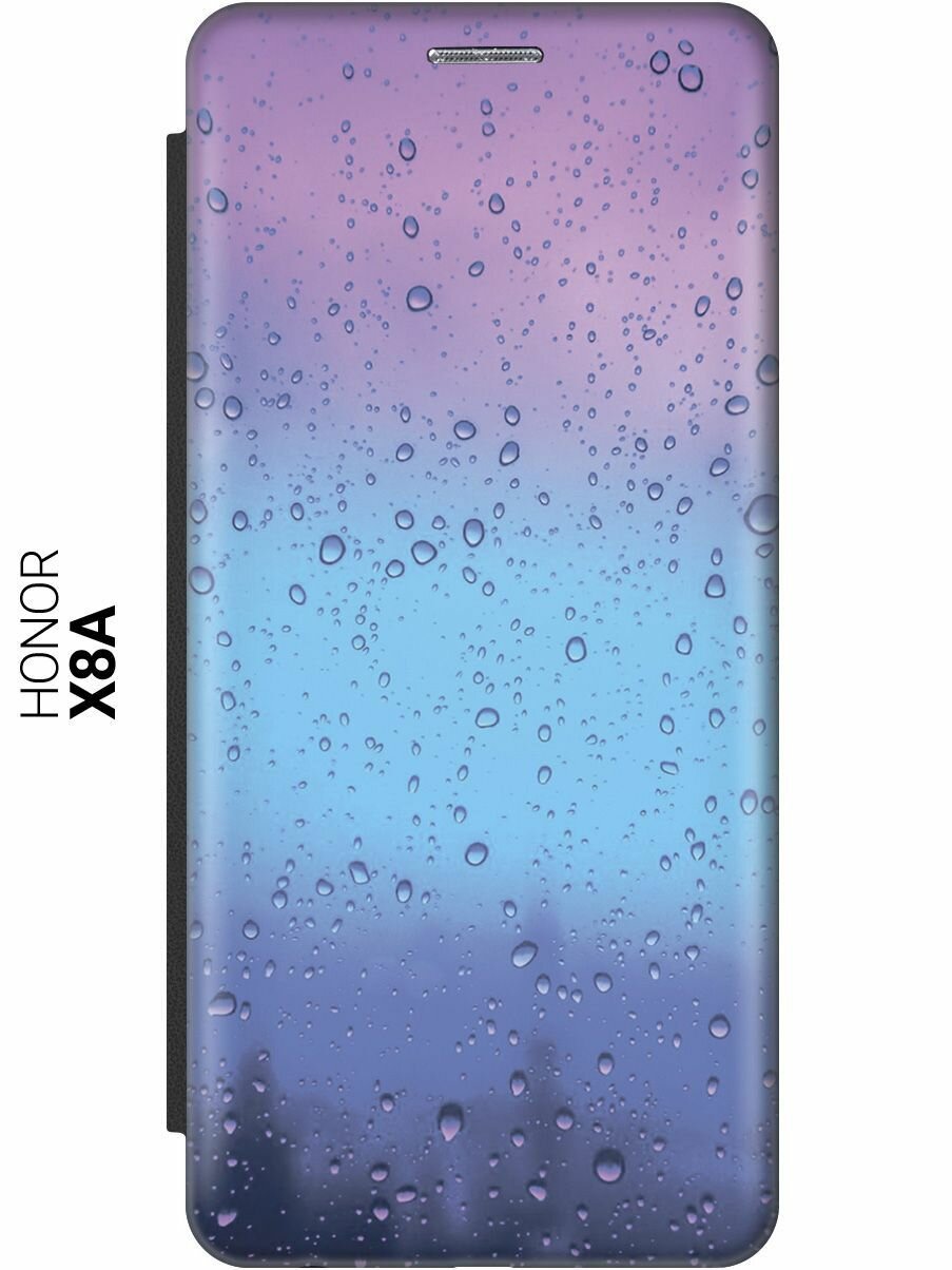 Чехол-книжка на Honor X8a, Хонор Х8А c принтом "Капли на стекле" черный