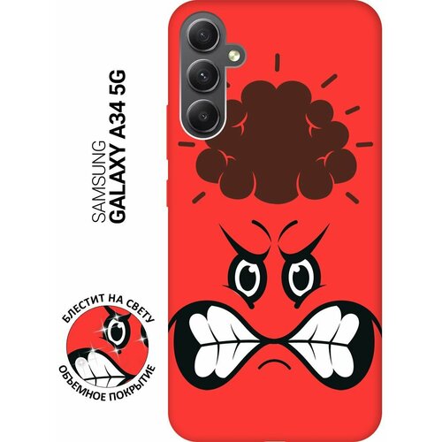 Силиконовый чехол на Samsung Galaxy A34 5G, Самсунг А34 Silky Touch Premium с принтом Angry Face красный матовый soft touch силиконовый чехол на samsung galaxy a34 5g самсунг а34 с 3d принтом stormtrooper stickers черный