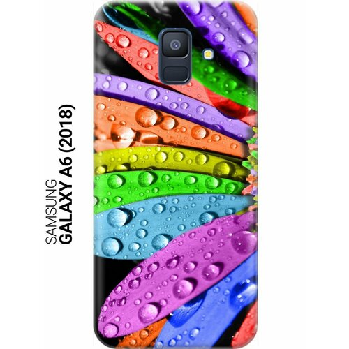 ультратонкий силиконовый чехол накладка для samsung galaxy a6 2018 с принтом разноцветные листья в каплях Ультратонкий силиконовый чехол-накладка для Samsung Galaxy A6 (2018) с принтом Разноцветные листья в каплях