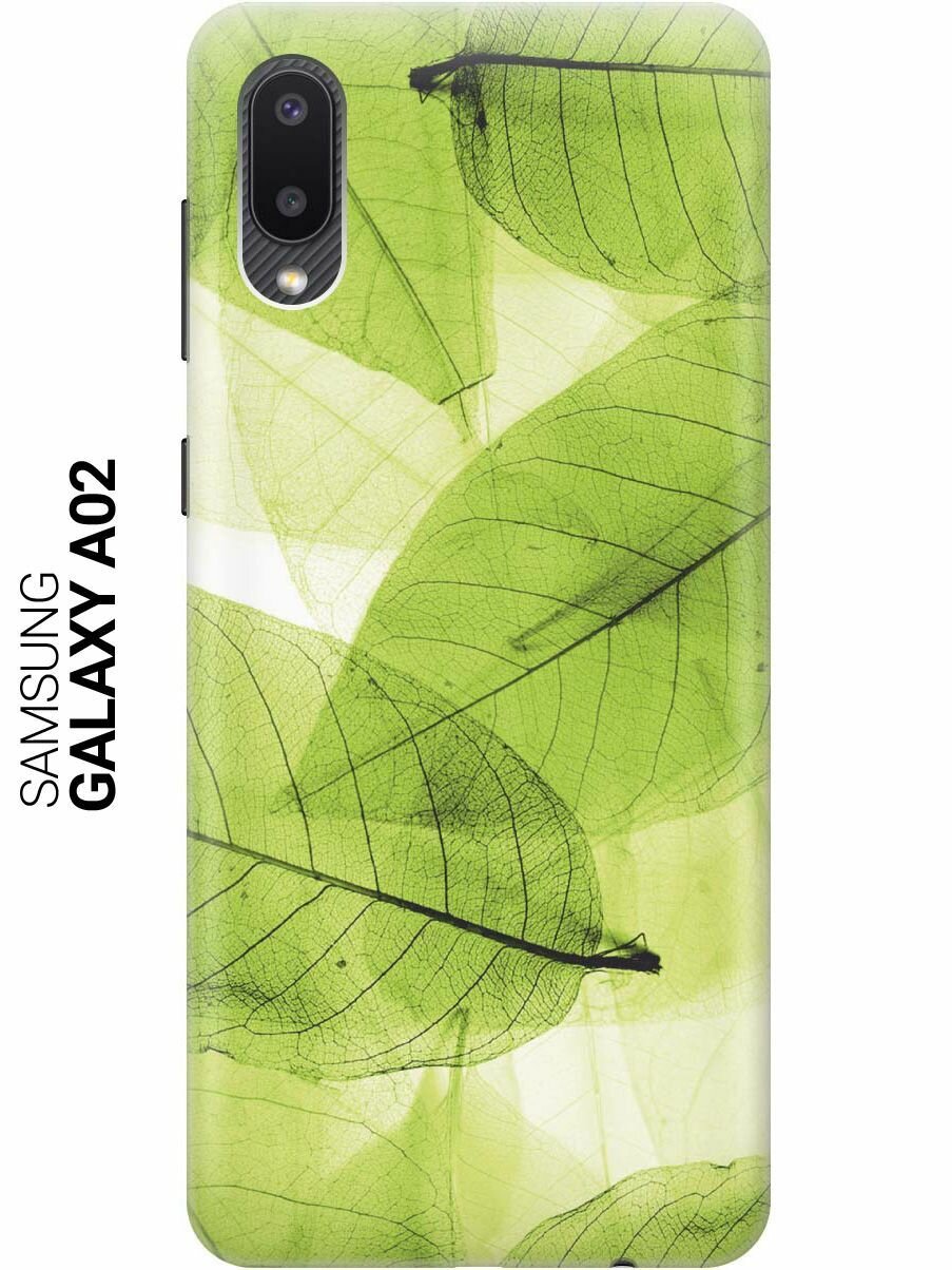Ультратонкий силиконовый чехол-накладка для Samsung Galaxy A02 с принтом "Зеленые листья"