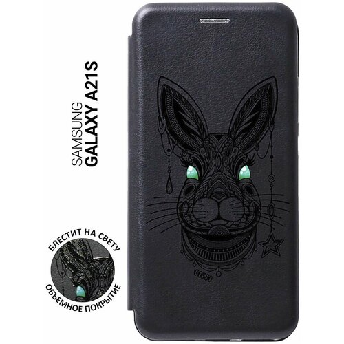 Чехол-книжка Book Art Jack для Samsung Galaxy A21s с принтом "Grand Rabbit" черный зеленый, бесцветный, черный