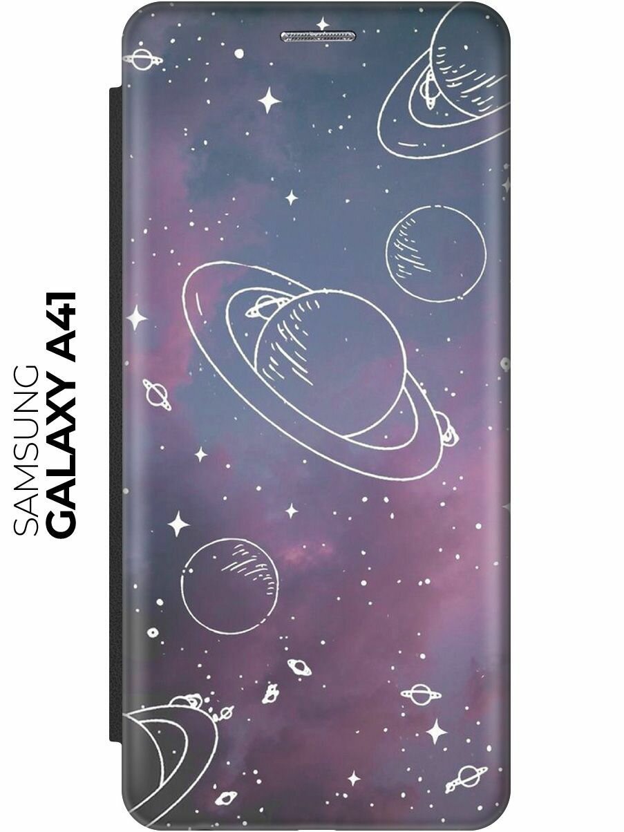 Чехол-книжка Космос на закатном небе на Samsung Galaxy A41 / Самсунг А41 черный