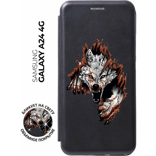 Чехол-книжка Angry Wolf на Samsung Galaxy A24 / Самсунг А24 с 3D эффектом черный чехол книжка meaning w на samsung galaxy a24 самсунг а24 с 3d эффектом черный